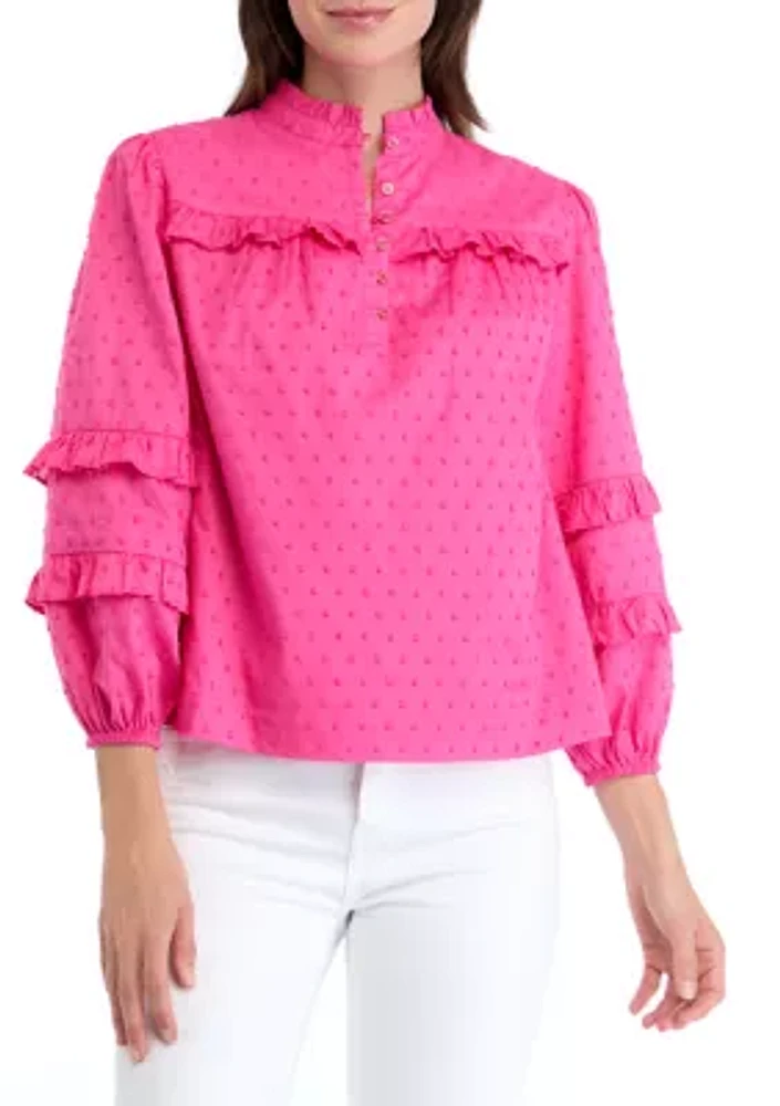 Petite Long Sleeve Ruffle Top