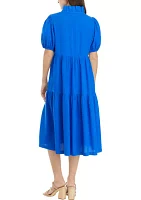 Petite Short Sleeve Midi Ruffle Neck Dress