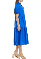 Petite Short Sleeve Midi Ruffle Neck Dress