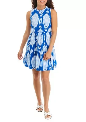 Petite Sleeveless Ruffle Neck Printed Dress