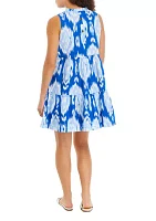 Petite Sleeveless Ruffle Neck Printed Dress