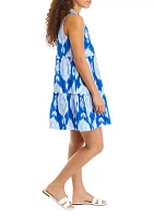 Petite Sleeveless Ruffle Neck Printed Dress