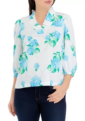 Petite Ruffle Neck Printed Top