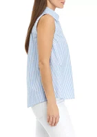 Petite Yarn Dyed Sleeveless Boyfriend Shirt