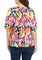 Petite Printed Peasant Top