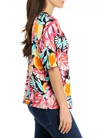 Petite Printed Peasant Top