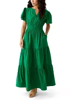Petite Puff Sleeve Tiered Maxi Dress
