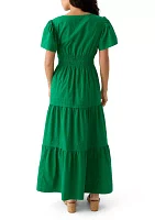 Petite Puff Sleeve Tiered Maxi Dress