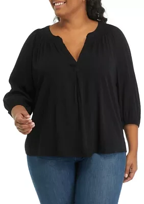 Plus 3/4 Sleeve Peasant Top