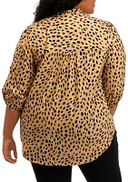 Plus 3/4 Sleeve Animal Print Mock Neck Top