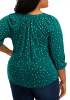 Plus Puff Sleeve Printed Peasant Top