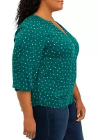 Plus Puff Sleeve Printed Peasant Top