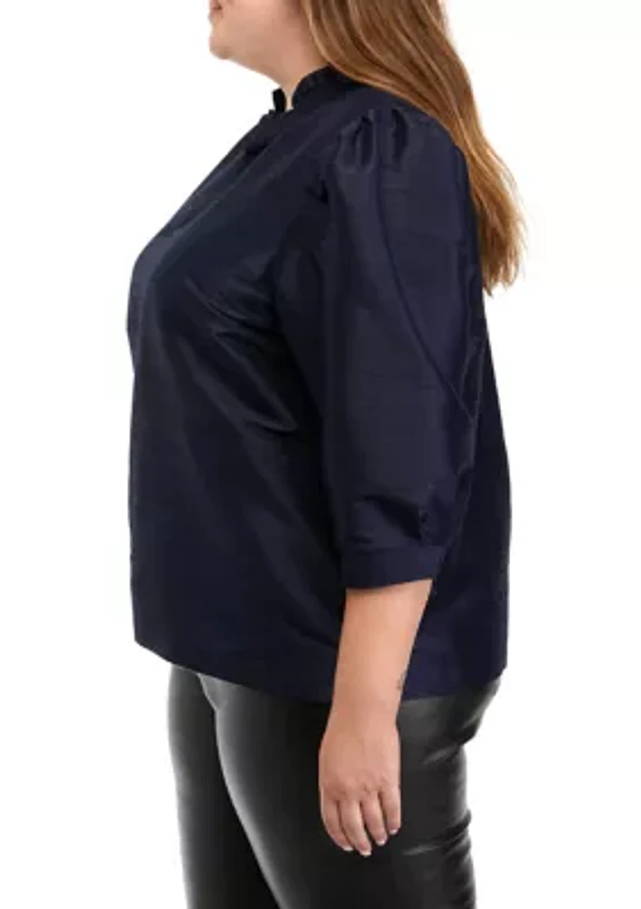 Plus Blouson Sleeve Ruffle Neck Top