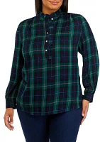 Plus Plaid Ruffle Henley Shirt