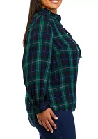 Plus Plaid Ruffle Henley Shirt