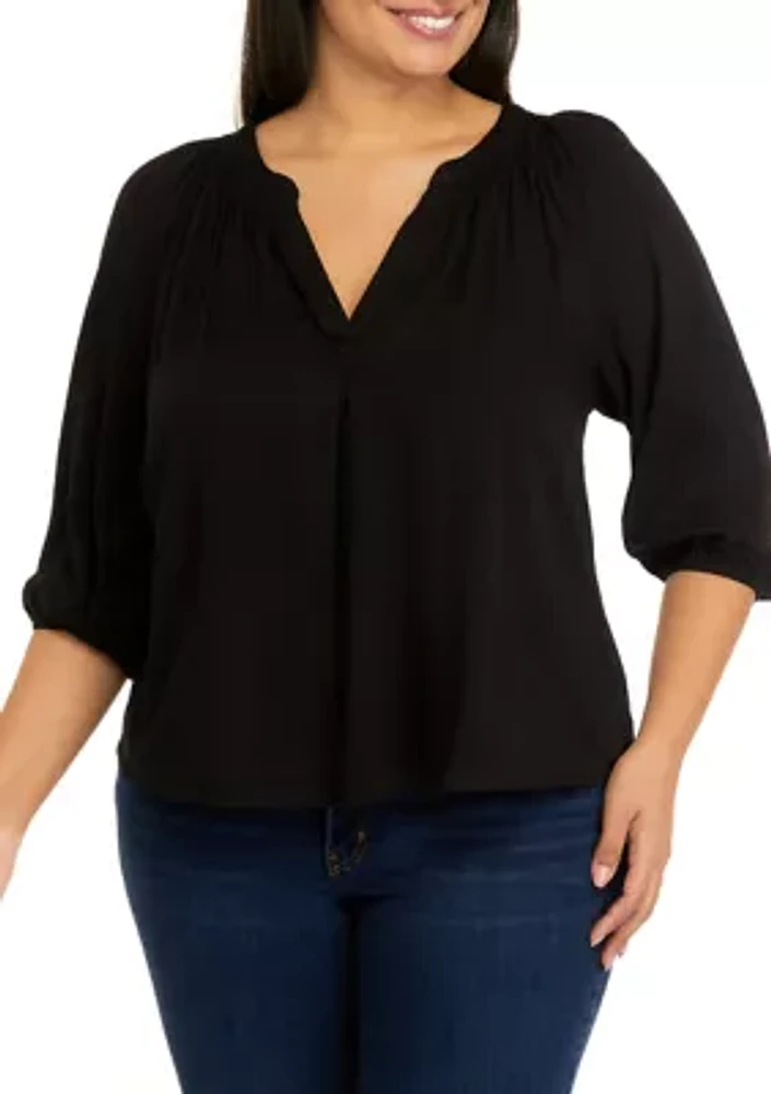 Plus 3/4 Sleeve Peasant Top