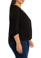 Plus 3/4 Sleeve Peasant Top