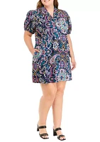 Plus Ruffle Neck Printed Dress