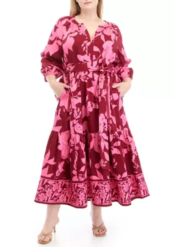 Plus Floral Printed  Peasant Dress