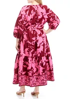 Plus Floral Printed  Peasant Dress