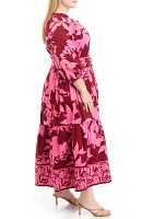 Plus Floral Printed  Peasant Dress