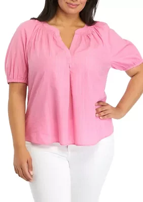 Plus Puff Sleeve Peasant Top