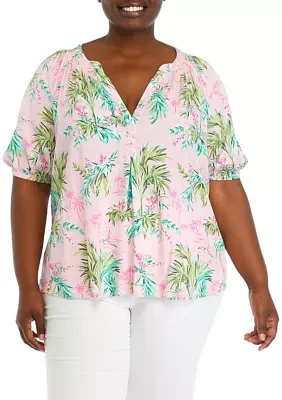 Plus Printed Peasant Top