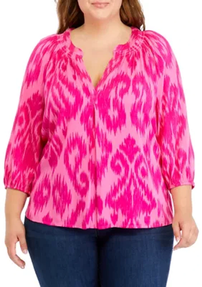 Plus Printed Peasant Top