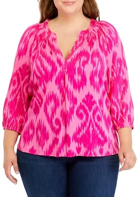 Plus Printed Peasant Top