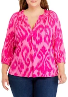 Plus Printed Peasant Top