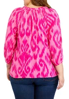 Plus Printed Peasant Top