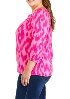 Plus Printed Peasant Top