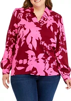 Plus Printed Ruffle Neck Top