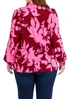 Plus Printed Ruffle Neck Top