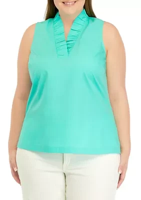 Plus Solid Ruffle Neck Top