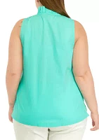 Plus Solid Ruffle Neck Top