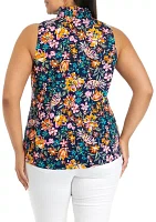 Plus Printed Ruffle Neck Top