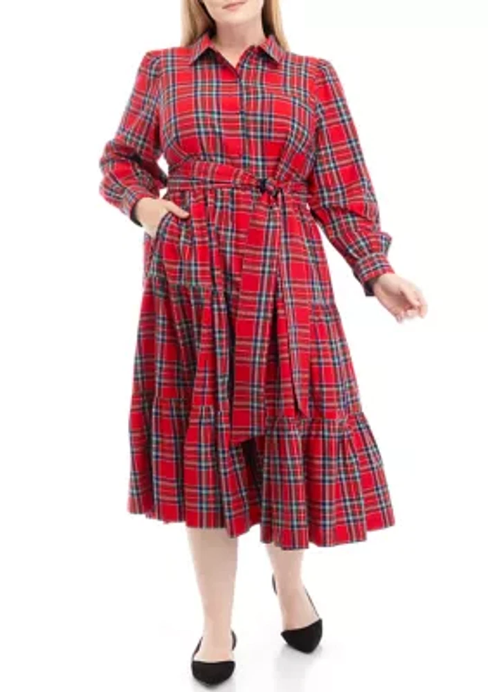 Plus Plaid Tiered Shirtdress