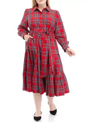 Plus Plaid Tiered Shirtdress