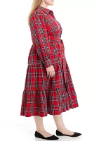 Plus Plaid Tiered Shirtdress