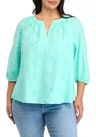 Plus 3/4 Sleeve Peasant Top