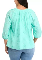 Plus 3/4 Sleeve Peasant Top