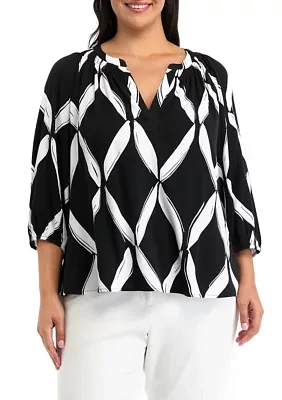 Plus Printed Peasant Blouse