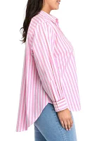 Plus Striped Button Down Top