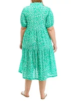 Plus Printed Midi Ruffle Neck Dress