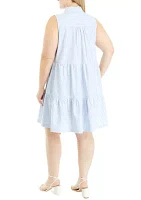 Plus Sleeveless Button Front Yarn Dyed Stripe Dress