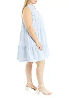 Plus Sleeveless Button Front Yarn Dyed Stripe Dress