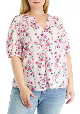 Plus Floral Printed Peasant Top