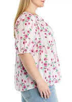 Plus Floral Printed Peasant Top