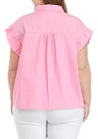 Plus Ruffled Flower Button Down Top